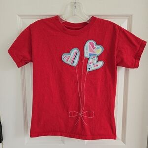 Handmade Kids Tee with Heart Balloons Appliqued Sz. M., DIY, OOAK, Whimsical